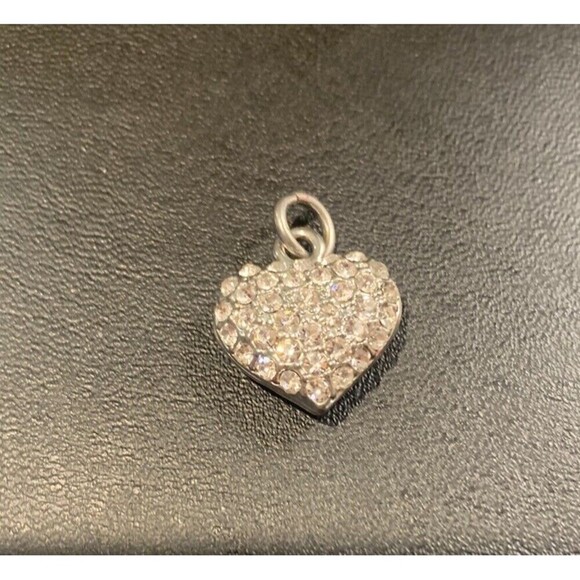 Rhinestone Silver tone Heart Charm For Charm Bracelet Or Necklace (J61) - Picture 1 of 4